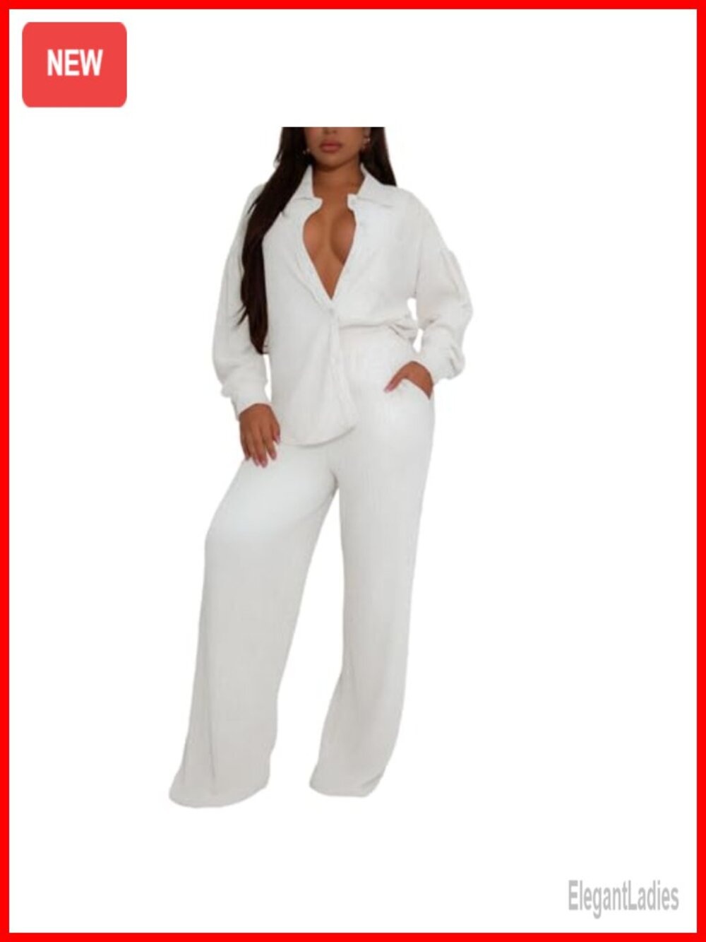 2 Piece Outfit Pleated Wide Leg Pants Set Button Down Shirt Pockets